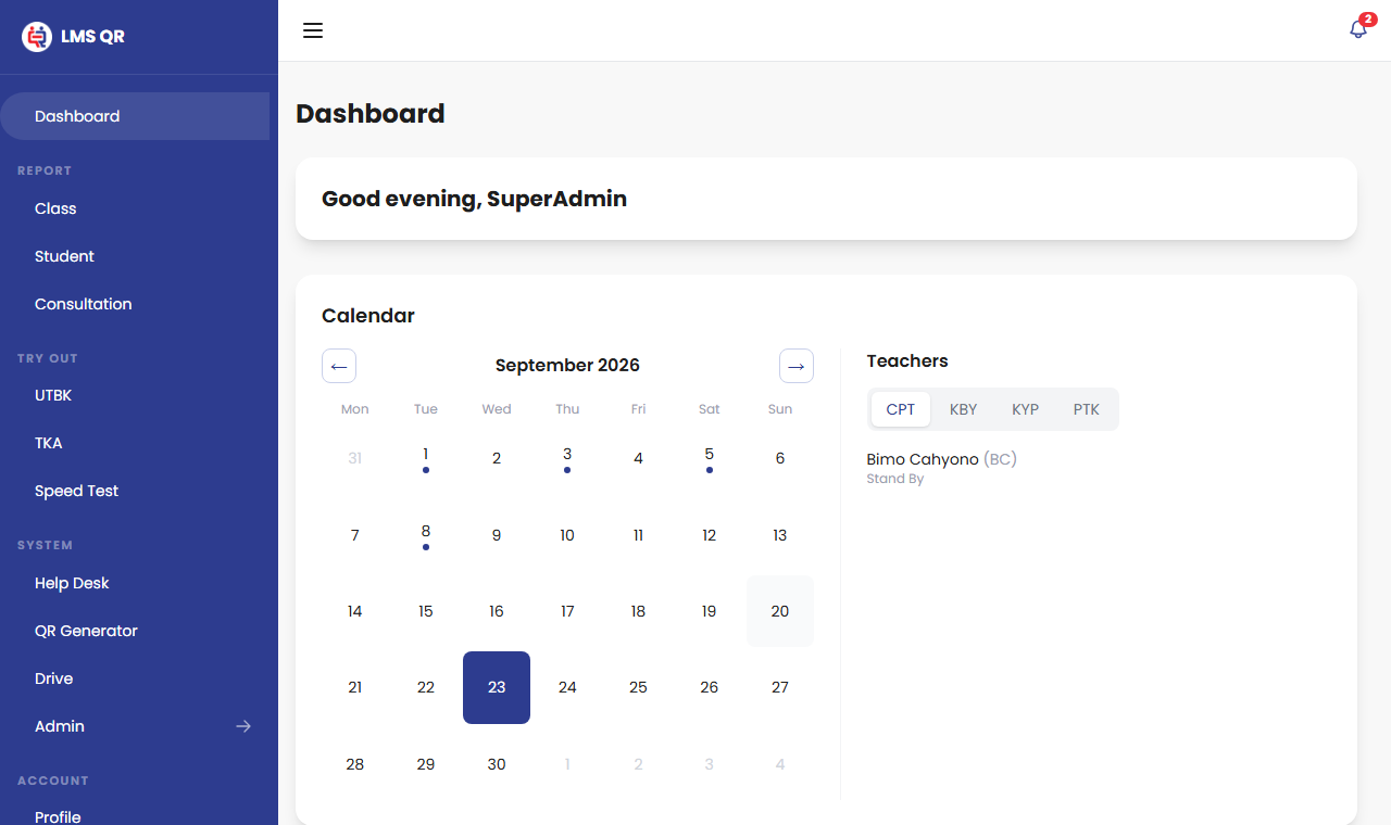 Dasbor Quantum Research, masuk dengan akun demo lokal